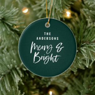 Personalised Merry & Bright Family Name Ceramic Tree Decoration