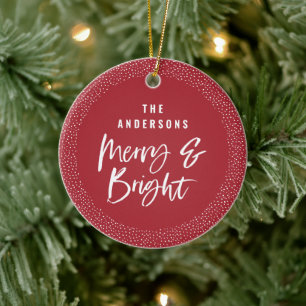 Personalised Merry & Bright Family Name Ceramic Tree Decoration