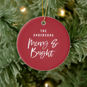 Personalised Merry & Bright Family Name Ceramic Tree Decoration