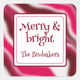 Personalised Merry & Bright Fun Red Christmas Square Sticker
