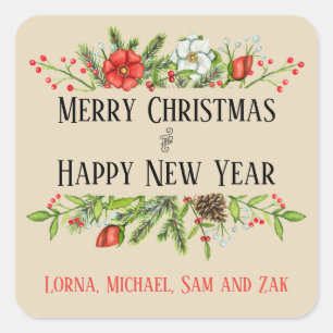 Personalised Merry Christmas and Happy New Year Square Sticker