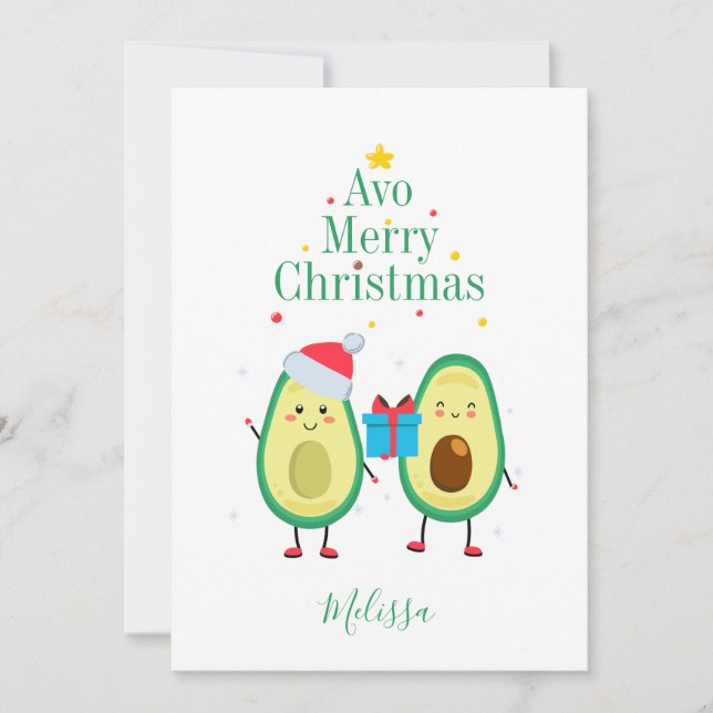 Personalised Merry Christmas Avocado Illustration (Front)