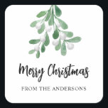 Personalised Merry Christmas Berries And Leaves Square Sticker<br><div class="desc">This stylish Christmas Sticker is decorated with watercolor mistletoe leaves and berries.
Easily customisable.
As we create our artwork you won't find this exact image from other designers.
Original Watercolor © Michele Davies.</div>