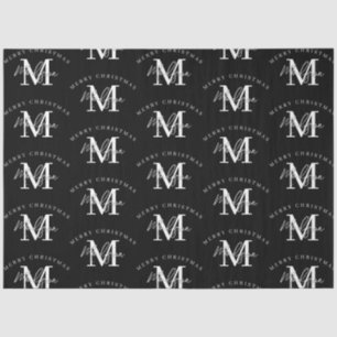 Personalised Merry Christmas Black White Monogram  Tissue Paper