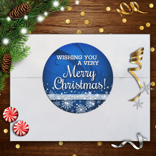 Personalised Merry Christmas (blue) Classic Round Sticker