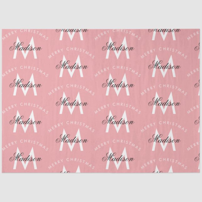 Personalised Merry Christmas Blush Pink Monogram Tissue Paper (Front)