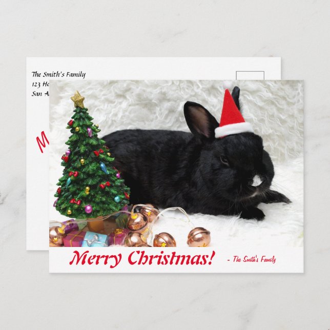 Personalised Merry Christmas Bunny Rabbit Postcard (Front/Back)