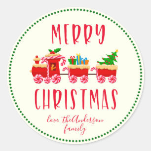 Personalised Merry Christmas Candy Train Holiday Classic Round Sticker