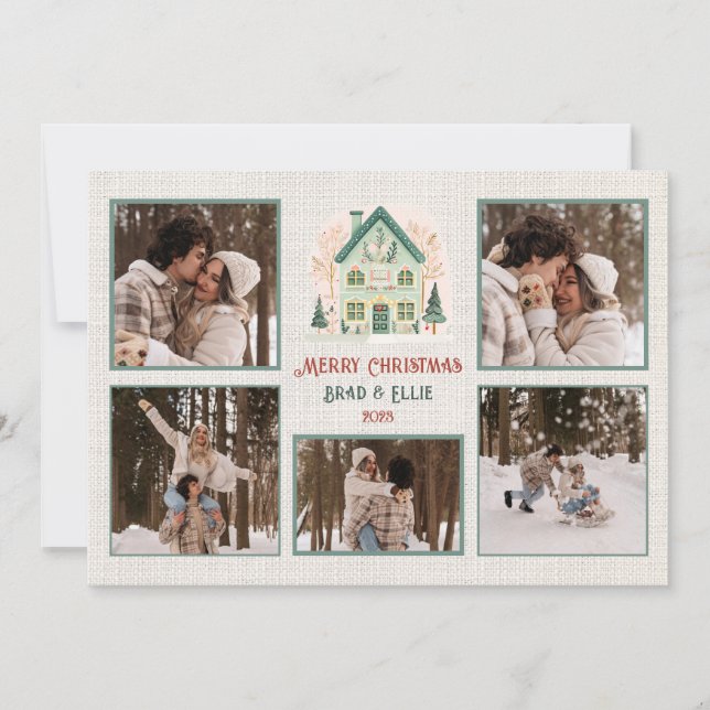 Personalised Merry Christmas Card with 6 Photos (Front)