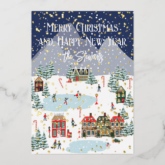 Personalised Merry Christmas Card with Gold Snow