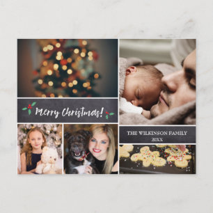 Personalised, Merry Christmas, Chalkboard, Photo Holiday Postcard