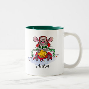 Personalised Merry Christmas Cheese Mouse Two-Tone Coffee Mug