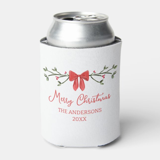 Personalised Merry Christmas Coquette Bow Trendy Can Cooler (Can Front)