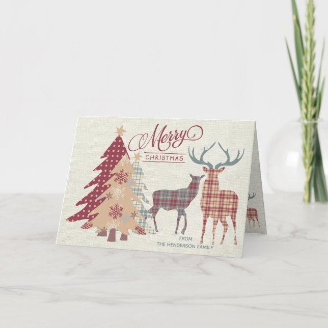 Personalised Merry Christmas Country Plaids Card (Front)