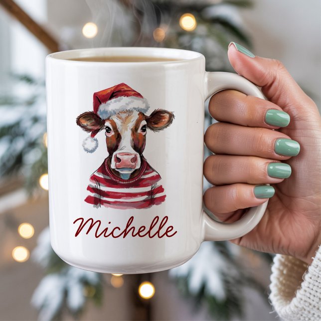 Personalised Merry Christmas Cow in Santa Hat      Coffee Mug (Creator Uploaded)