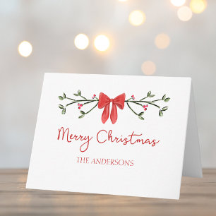 Personalised Merry Christmas Cute Coquette Bow Card