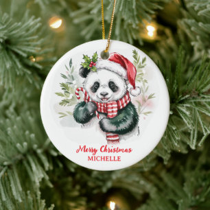 Personalised Merry Christmas Cute Panda Bear Ceramic Tree Decoration