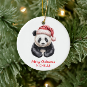 Personalised Merry Christmas Cute Panda Bear Ceramic Tree Decoration