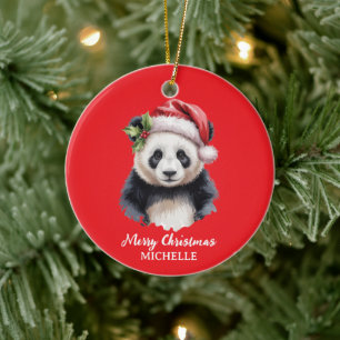 Personalised Merry Christmas Cute Panda Bear Ceramic Tree Decoration