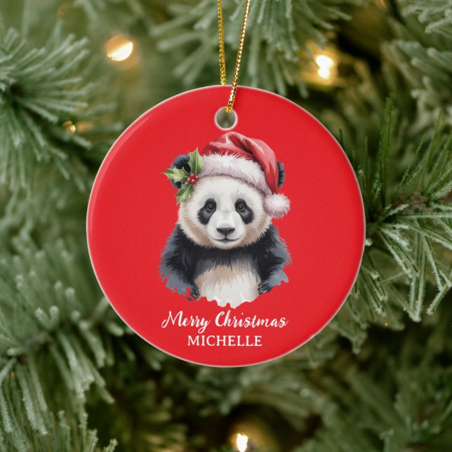 Personalised Merry Christmas Cute Panda Bear Ceramic Tree Decoration (Tree)