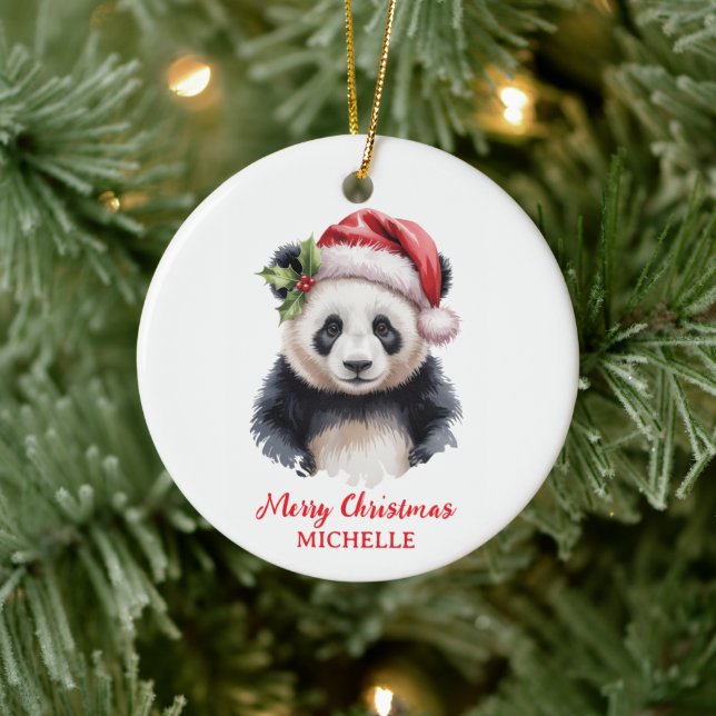 Personalised Merry Christmas Cute Panda Bear Ceramic Tree Decoration (Tree)