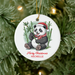 Personalised Merry Christmas Cute Panda Bear Ceramic Tree Decoration