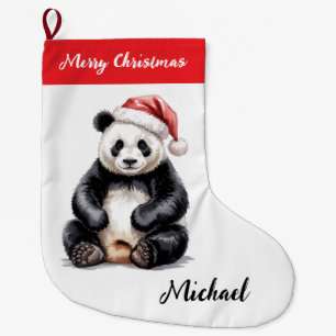 Personalised Merry Christmas Cute Panda Bear Large Christmas Stocking