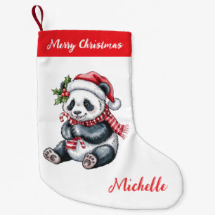 Personalised Merry Christmas Cute Panda Bear Small Christmas Stocking