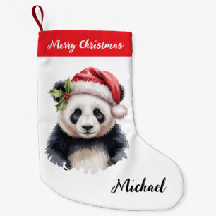 Personalised Merry Christmas Cute Panda Bear Small Christmas Stocking