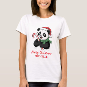 Personalised Merry Christmas Cute Panda Bear T-Shirt
