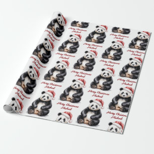 Personalised Merry Christmas Cute Panda Bear Wrapping Paper