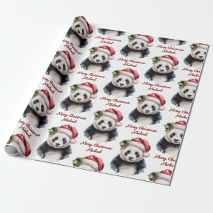 Personalised Merry Christmas Cute Panda Bear Wrapping Paper