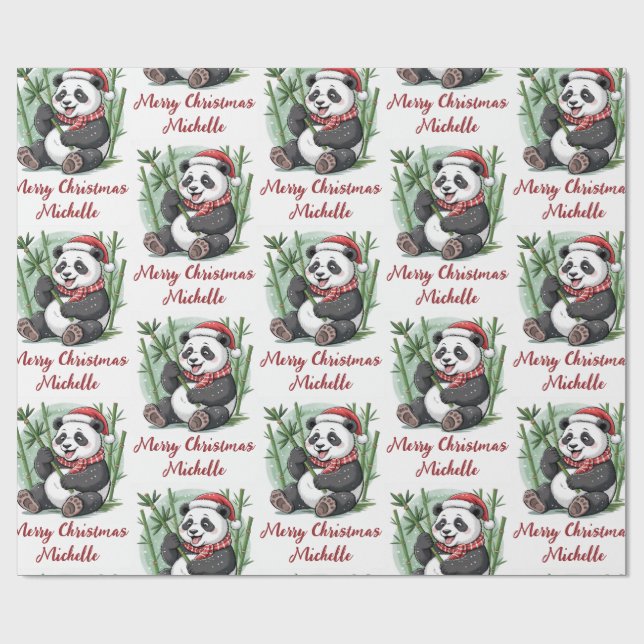 Personalised Merry Christmas Cute Panda Bear Wrapping Paper (Flat)
