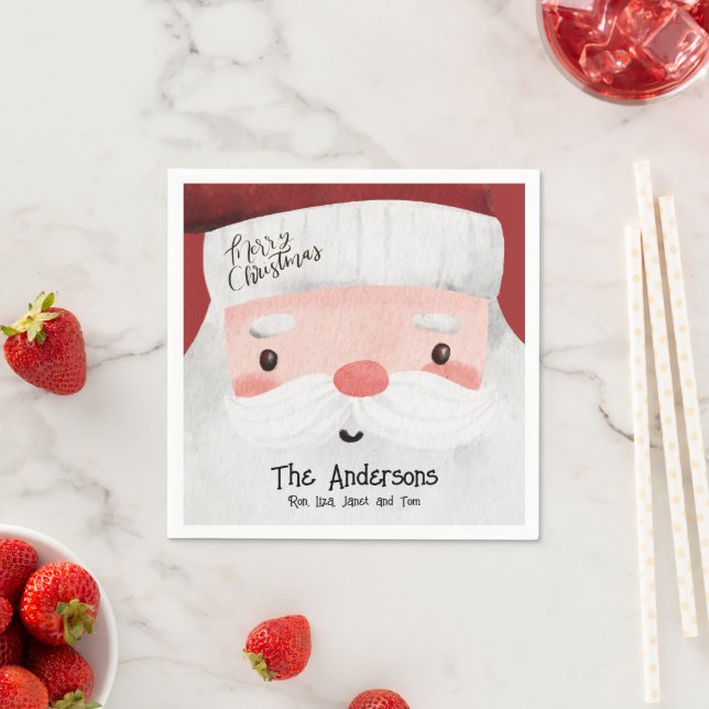 Personalised Merry Christmas Cute Santa Claus Face Napkin (Insitu)