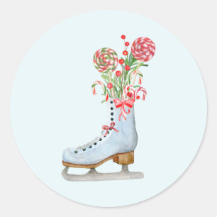 Personalised Merry Christmas Cute Skating Boot Classic Round Sticker