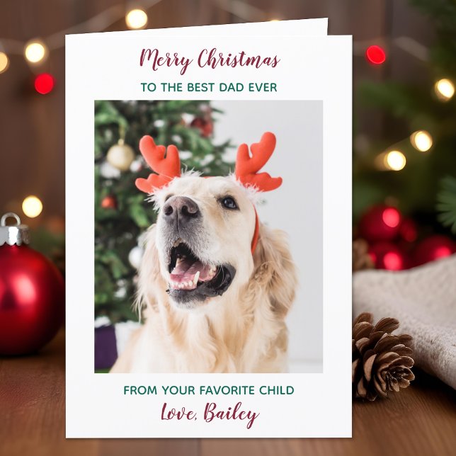 Personalised Merry Christmas Dog Dad Pet Photo Holiday Card (Creator Uploaded)