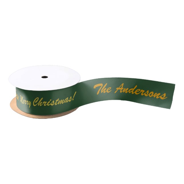 Personalised Merry Christmas & Family Name Green Satin Ribbon (Spool)