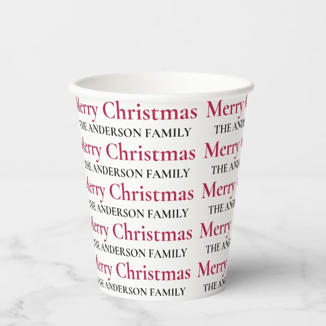 Personalised Merry Christmas Family Name Paper Cups (Front)
