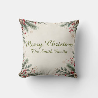 Personalised Merry Christmas Family Name Throw Pil Cushion