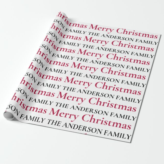 Personalised Merry Christmas Family Name Wrapping Paper (Unrolled)
