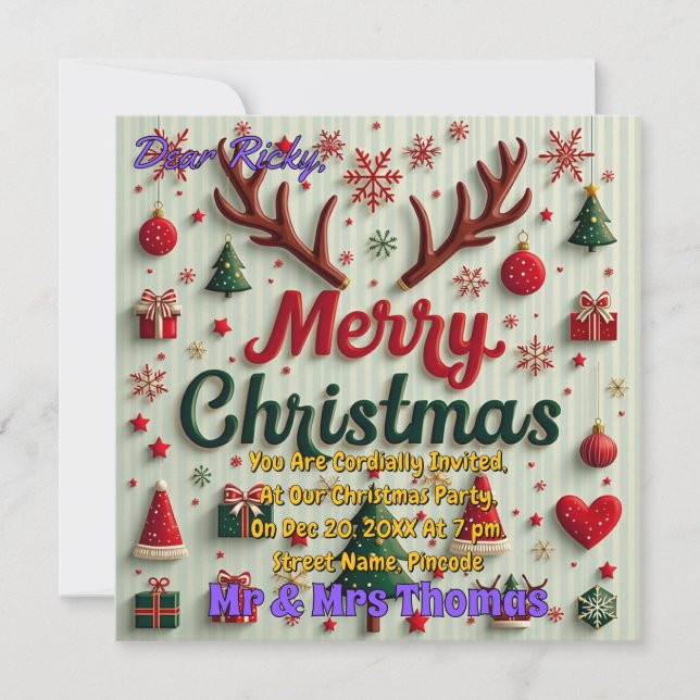 Personalised Merry Christmas Festive Decor Invitation (Front)