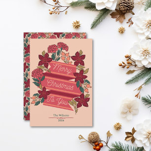 Personalised Merry Christmas Floral Holiday Card