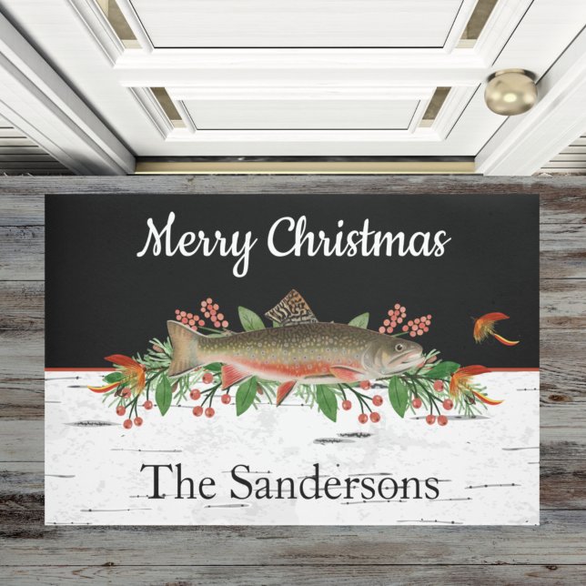 Personalised Merry Christmas Fly Fishing Trout   Doormat (Creator Uploaded)
