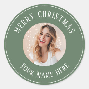 Personalised Merry Christmas for cards photo Classic Round Sticker