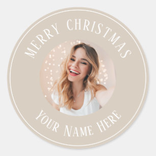 Personalised Merry Christmas for cards photo Classic Round Sticker