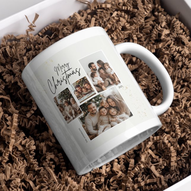 "Personalised Merry Christmas Four-Photo Collage  Coffee Mug (Creator Uploaded)
