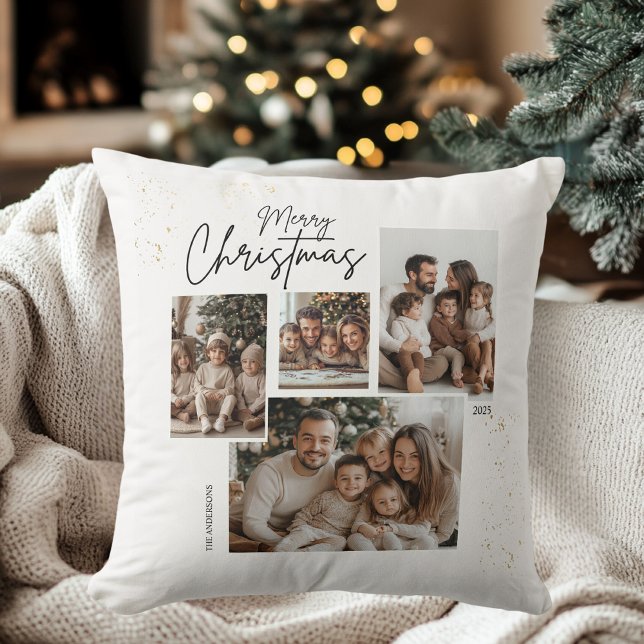 "Personalised Merry Christmas Four-Photo Collage  Cushion (Creator Uploaded)