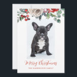 Personalised Merry Christmas French Bulldog Puppy Holiday Card<br><div class="desc">An adorable French bulldog puppy with Christmas ornaments at his feet, personalised holiday greeting card. Contemporary modern style greeting for the holidays, and dog lovers! Replace the photo with your dog's photo. Be sure to catch his or her personality! Save one as a greeting card memento to look back on...</div>