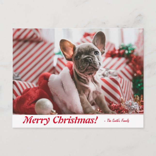Personalised Merry Christmas French Bulldog Puppy Postcard (Front)