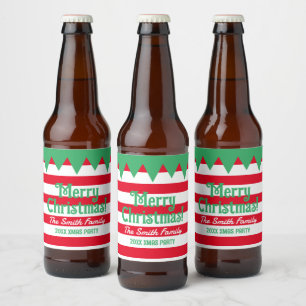 Personalised Merry Christmas funny elf suit Beer Bottle Label